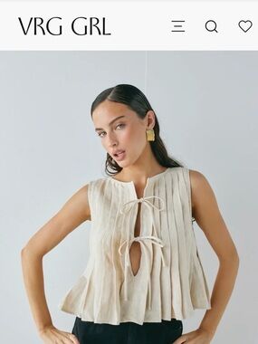 VRG GRL Cream Pleated Tie-Front Sleeveless Top